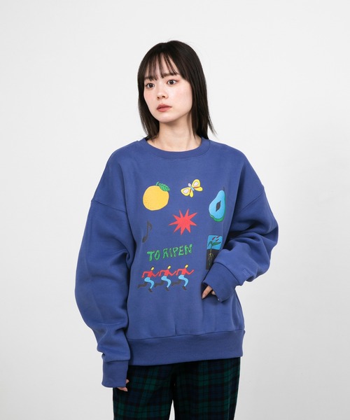 トレーナー スウェット ”FRUIT” Midori Komatsu 裏起毛クルースウェット レディース メンズ