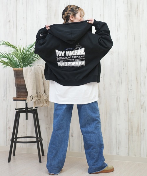 パーカー 「ムラサキスポーツ限定」TOY MACHINE/トイマシーン ビックシルエット ジップアップ バックプリント MTMPFSW14 レディース TOY MACHINE パーカー 「ムラサキスポーツ限定」TOY MACHINE