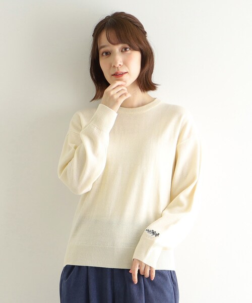 LAURA ASHLEY ニット セーター 「ウール混／袖刺繍／4colors