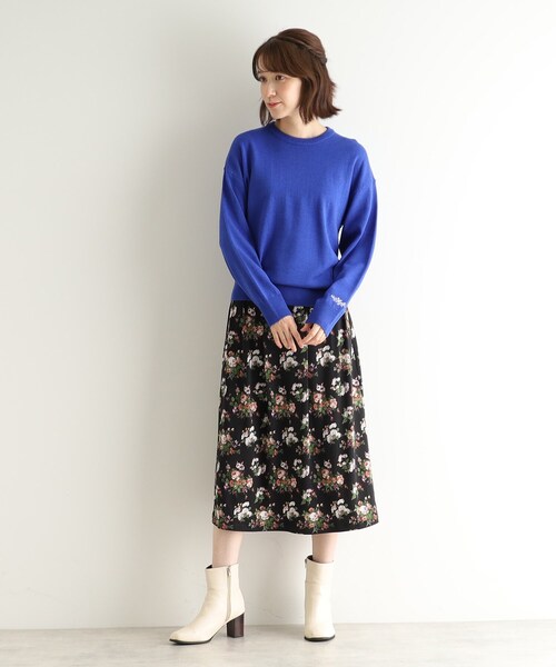 LAURA ASHLEY ニット セーター 「ウール混／袖刺繍／4colors