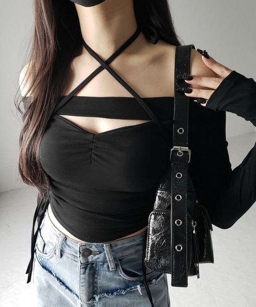 me+em select tシャツ 「 2WAY 」クロスストラップリボンカット