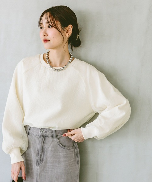 tシャツ プリーツドッキングプルオーバー レディース OPAQUE.CLIP tシャツ 袖プリーツドッキングプルオーバー