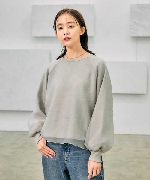 tシャツ グリスター裏毛プルオーバー「洗濯機で洗える」 レディース GLOBAL WORK tシャツ 裏毛シフォンドッキングプルオーバー