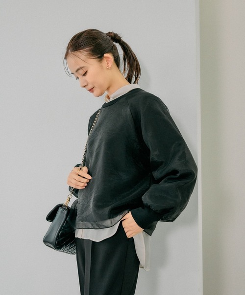 tシャツ 「WEB限定」ワークポケット付きドッキングプルオーバー「洗濯機で洗える」 レディース GLOBAL WORK tシャツ 裏毛シフォンドッキングプルオーバー