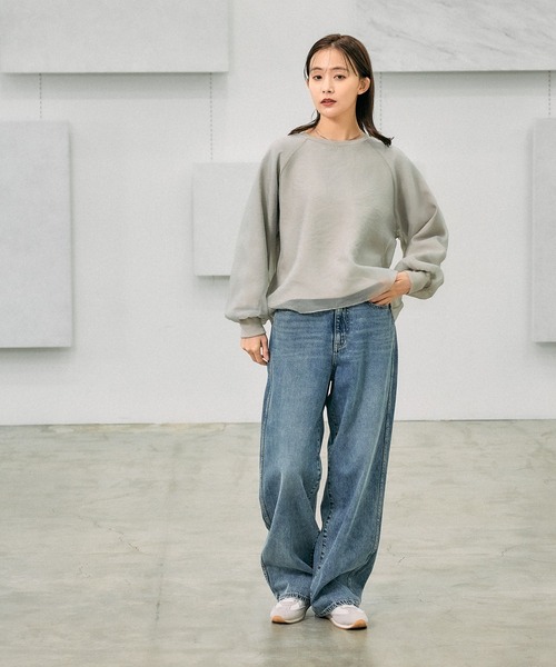 GLOBAL WORK tシャツ 裏毛シフォンドッキングプルオーバー