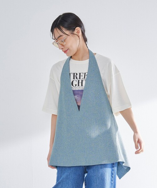 hs⭐︎大人気⭐︎heve⭐︎ツイートジレネイビー RONEL ベスト ジレ ツイードホルターネックベスト レディース