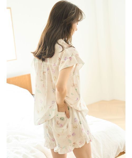 スナイデルホーム ベアプリント 開襟シャツ パンツ セット ルームウェア SNIDEL HOME（スナイデルホーム）の「【SorbetFeel】プリント
