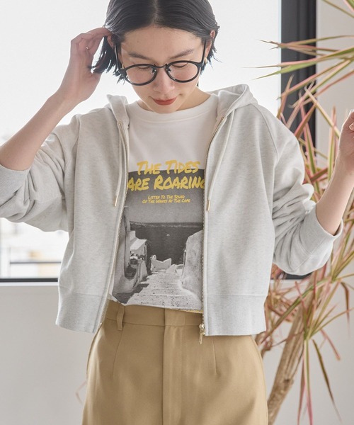 路地裏ショートスリーブパーカー AMERICAN HOLIC トレーナー スウェット ラメミニ裏毛ショートZIP