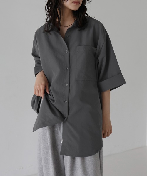 ブラウス シャツ WIDE RELAX HALF SLEEVE SHIRT/ワイドリラックスハーフスリーブシャツ レディース hellam ブラウス シャツ ハーフスリーブオーバーシャツ