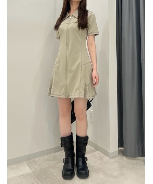 SLY スライ フロントジップ サイドプリーツ ショートワンピース ミニワンピ SLY | FRONT ZIP PLEATS ショートワンピース (ワンピース(ミニ