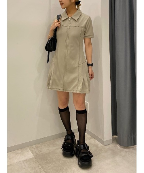 SLY ワンピース FRONT ZIP SIDE PLEATS S/OP フロントジップ