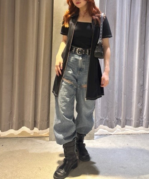 SLY スライ フロントジップ サイドプリーツ ショートワンピース ミニワンピ SLY ワンピース FRONT ZIP SIDE PLEATS S/OP フロントジップ