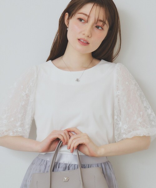 tシャツ バルーンスリーブカットソー/接触冷感/洗える レディース OFUON tシャツ バルーンスリーブカットソー/接触冷感/洗える