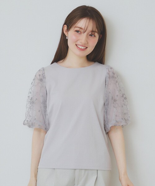 tシャツ バルーンスリーブカットソー/接触冷感/洗える レディース OFUON tシャツ バルーンスリーブカットソー/接触冷感/洗える