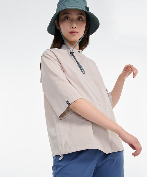 ブラウス シャツ UVカット UPF40 吸水速乾ショートスリーブ ノーカラーシャツ レディース