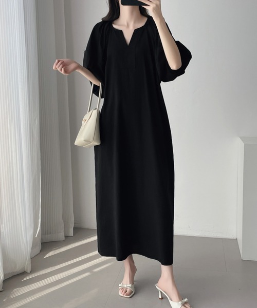 受注製作【ミルク】ハンドメイド バルーン袖ワンピース ABITOKYO ワンピース バルーン袖キーネックロングワンピース