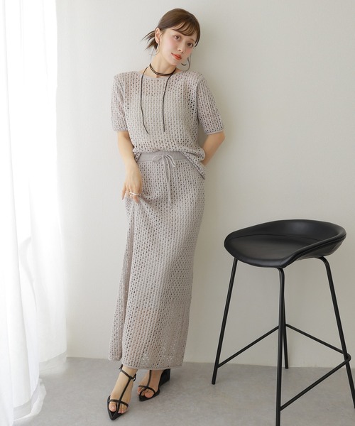 メル子様◆エスカーダ◆新品◆サマーニットメッシュセットアップ セットアップ mesh knit setup /メッシュ サマー ニット レディース