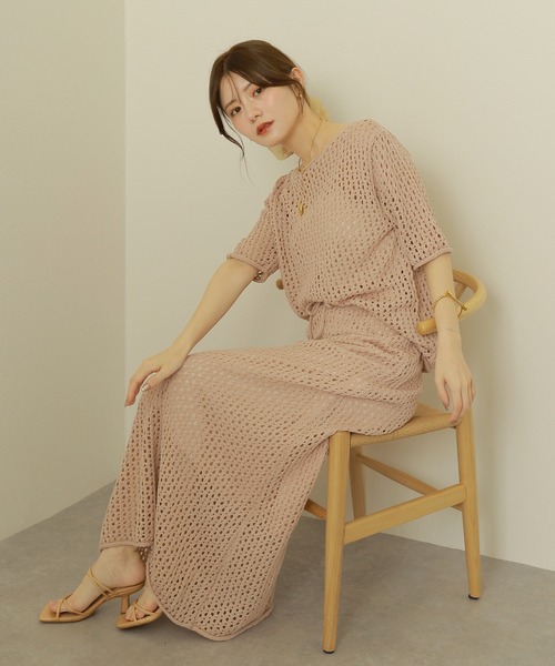 セットアップ mesh knit setup /メッシュ サマー ニット レディース