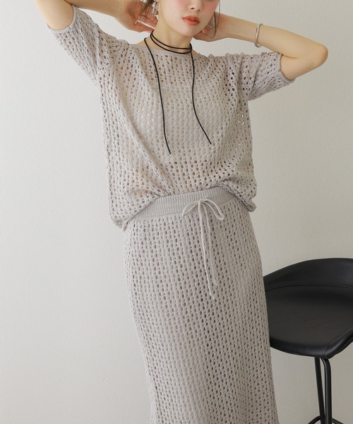 セットアップ mesh knit setup /メッシュ サマー ニット レディース