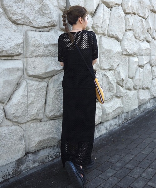  レディース メッシュセーター 黒セットUP セットアップ mesh knit setup /メッシュ サマー ニット レディース