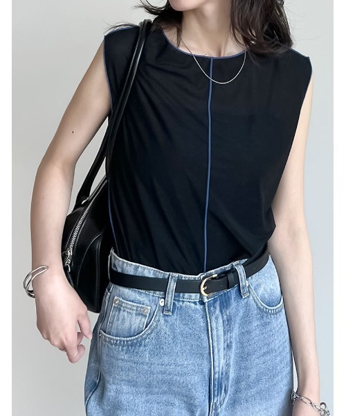 Re:EDIT（リエディ） tシャツ シアーカットソー配色メローノースリーブ