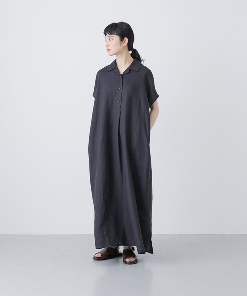 新品タグ付き 今季 かぐれ リネンフレンチシャツワンピース BLACK サイズ1 かぐれ ワンピース 「2サイズ展開」リネンフレンチシャツ