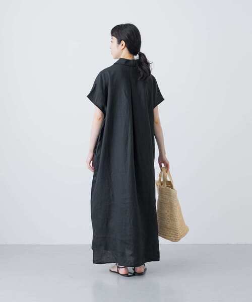 新品　今季　かぐれ　リネンフレンチシャツワンピース　半袖　2025年春夏 カグレ かぐれ リネンフレンチシャツワンピース （BLACK