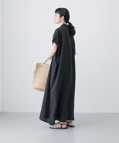 かぐれ ワンピース 「2サイズ展開」リネンフレンチシャツワンピース