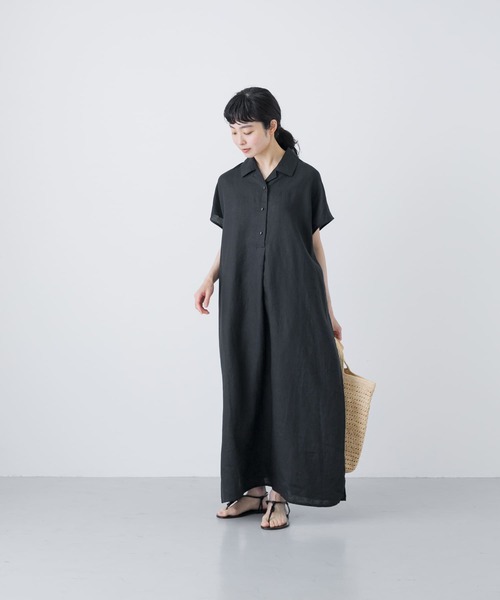 【美品】23区 大きいサイズ　シャツワンピース リネン　グレー　46 23区（大きいサイズ） CANCLINI シャツ ワンピース （マルチ