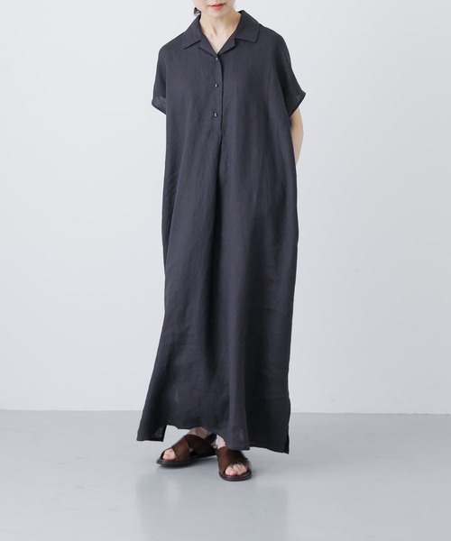 新品　今季　かぐれ　リネンフレンチシャツワンピース　半袖　2025年春夏 新品 今季 かぐれ リネンフレンチシャツワンピース 半袖 2025年
