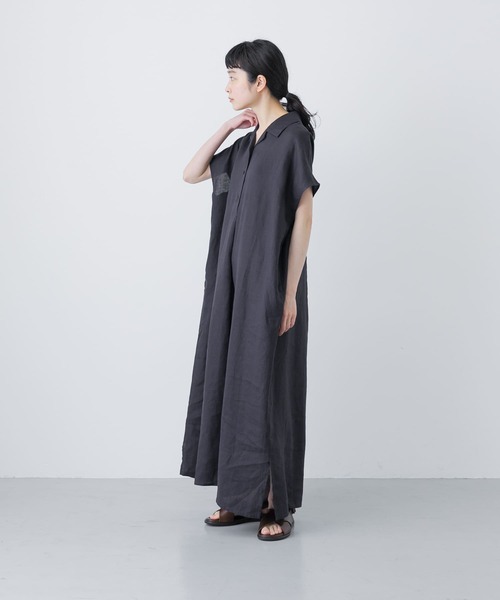 【美品】23区 大きいサイズ　シャツワンピース リネン　グレー　46 2サイズ展開』リネンフレンチシャツワンピース（ワンピース