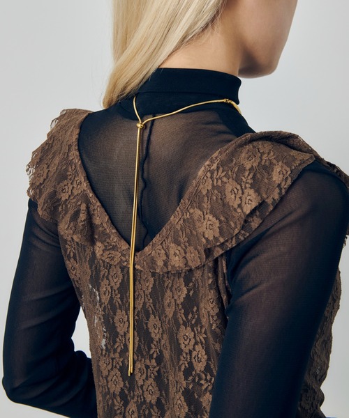 ネックレス 「金属アレルギー軽減」アーチ ライン バック ロング ステンレス ネックレス レディースの画像