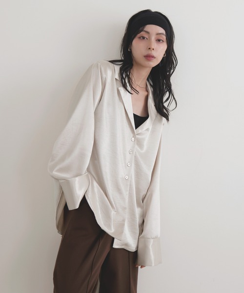 新品　TAILORED SATIN SHIRT サテン テーラードシャツ LIAN ブラウス シャツ サテンテーラードシャツ レディース