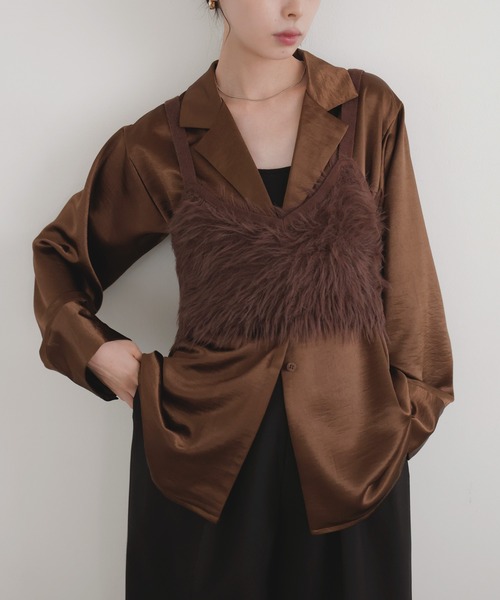 新品　TAILORED SATIN SHIRT サテン テーラードシャツ LIAN ブラウス シャツ サテンテーラードシャツ レディース