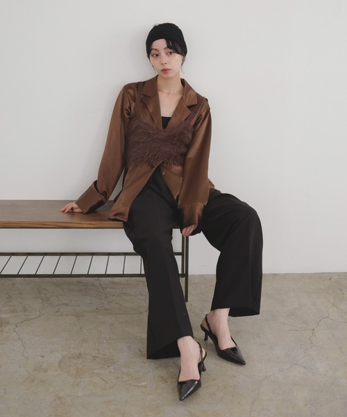 新品　TAILORED SATIN SHIRT サテン テーラードシャツ LIAN ブラウス シャツ サテンテーラードシャツ レディース
