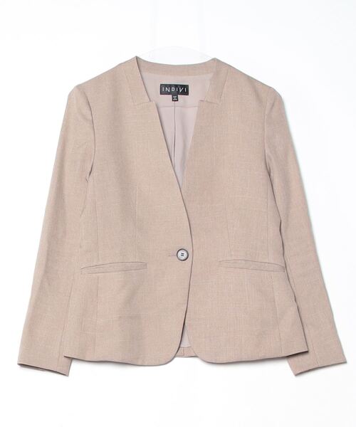 INDIVI（インディヴィ） ノーカラージャケット - ベージュ レディース