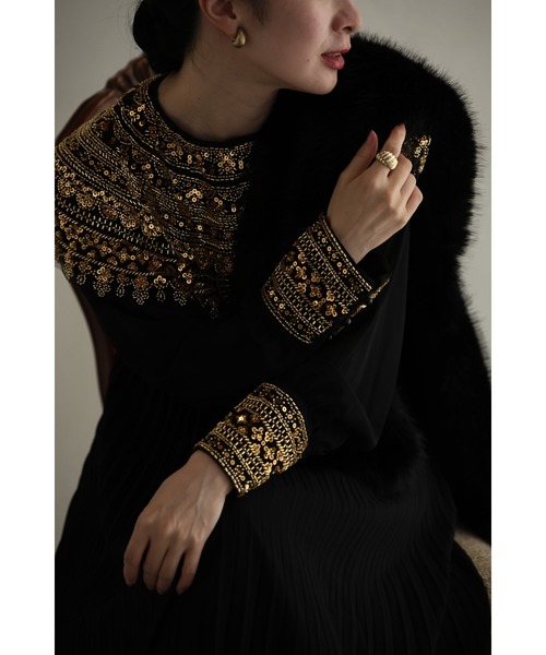 cawaii ワンピース （黒）煌めくゴージャスな装飾ベールのプリーツ