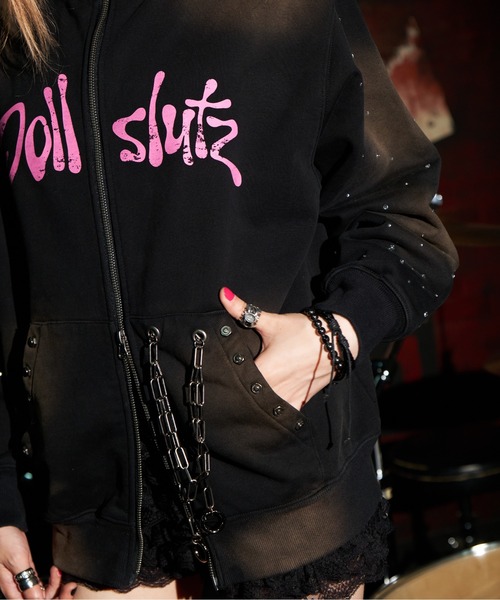 dollslutz パーカー 「dollslutz」silver metallic over zip hoodie