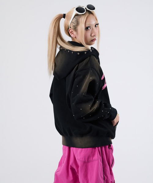 dollslutz パーカー 「dollslutz」silver metallic over zip hoodie 