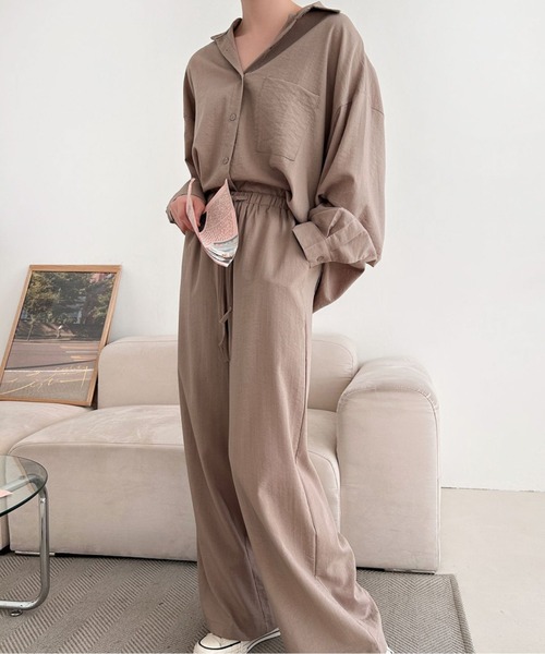 LUCPY ブラウス シャツ トリングポケットシャツセットアップ