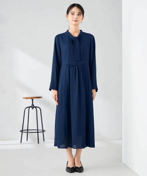 ワンピース 「洗える/WEB限定」ボウタイタックワンピースの画像