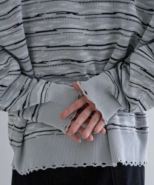 ニット/セーター vintage border tops セーター ニット Distressed Border V-Neck Knit / ディストレスト
