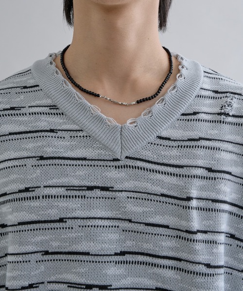 Border クルーネックニット セーター ニット Distressed Border V-Neck Knit / ディストレスト