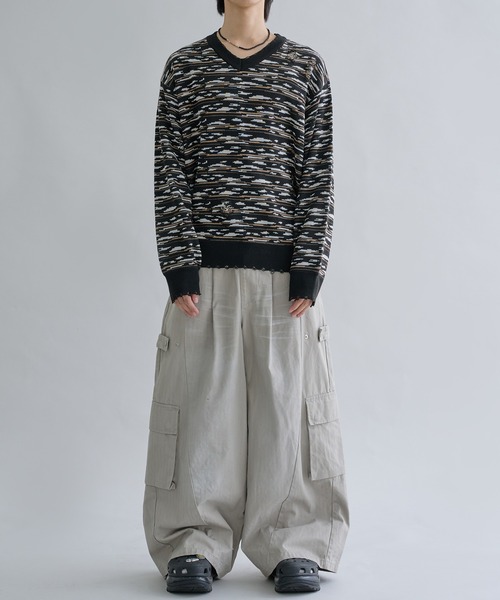 セーター ニット Distressed Border V-Neck Knit / ディストレスト
