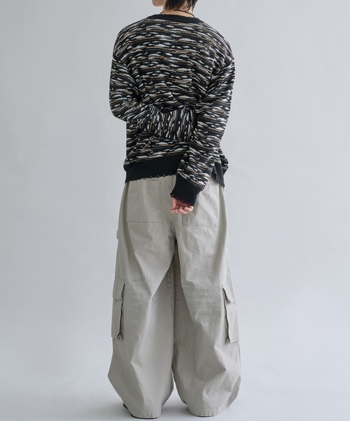 セーター ニット Distressed Border V-Neck Knit / ディストレスト