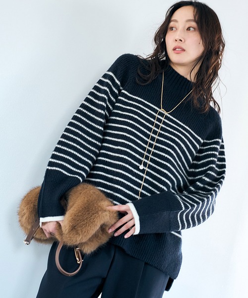 アドーア 20AW ショルダーラッフルニット セーター 長袖 ハイネック 黒 ◇ショルダーラッフルニット （ニット・セーター）｜ADORE / アドーア