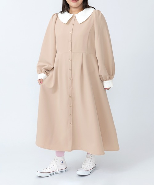 ぱーる　July.nine パフスリーブワンピース（グレージュ） PUNYUS（プニュズ） ワンピース 長袖パフスリーブワンピース