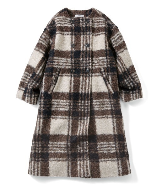 IEDIT（イディット） ノーカラーコート コート チェックが印象的に着