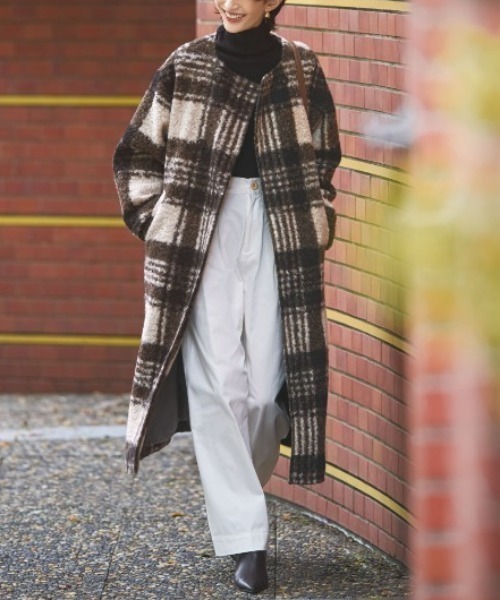 ほぼ未使用＊佐藤繊維 イイネス チェック柄 パッチワーク 圧縮ニットコート ほぼ未使用＊佐藤繊維 イイネス チェック柄 パッチワーク 圧縮ニット
