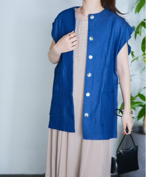 「ECRIRE」 ノースリーブワンピース L ネイビー レディース_画像3